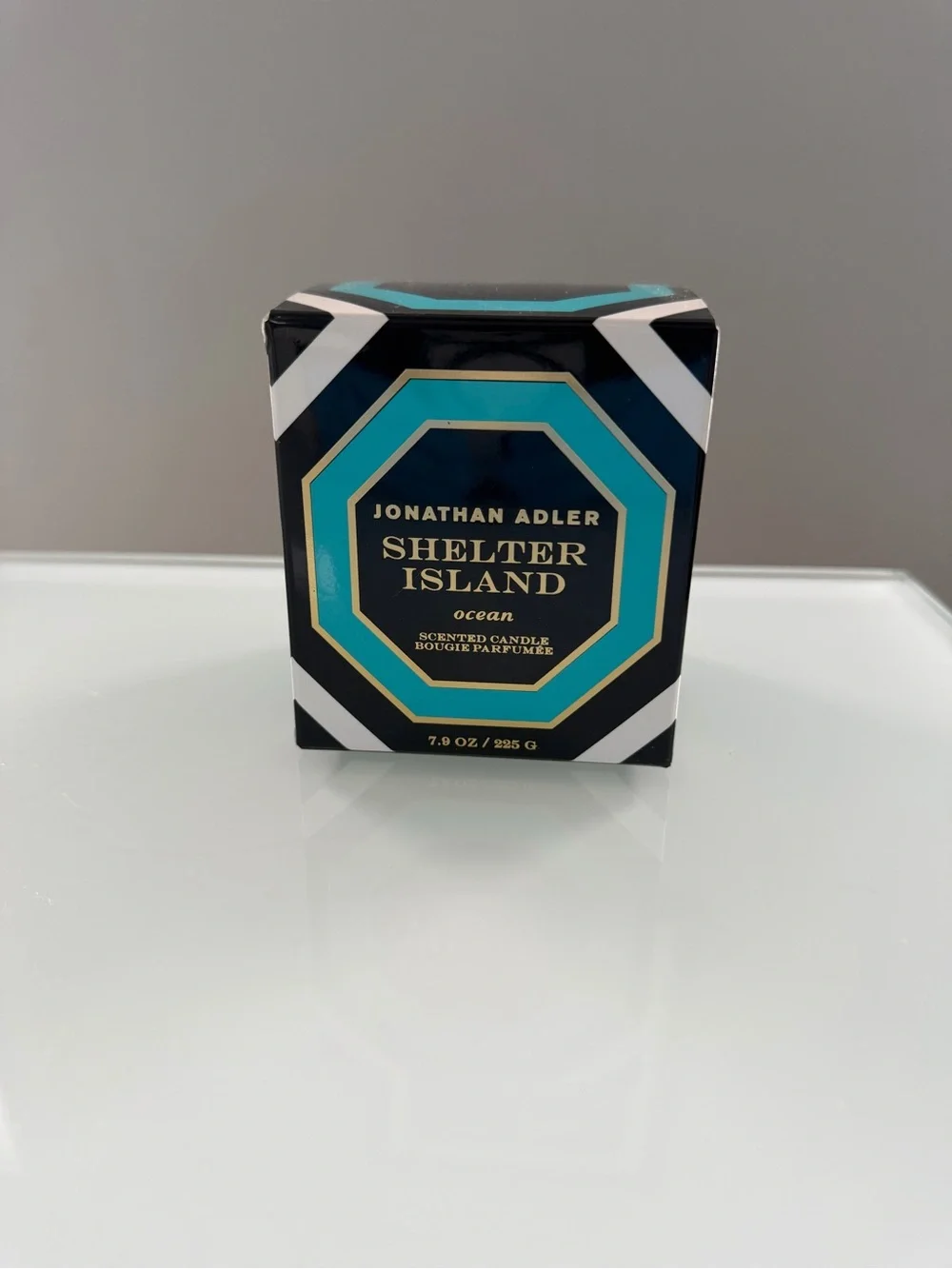 Jonathan Adler Black and Teal Geometric Candle Box